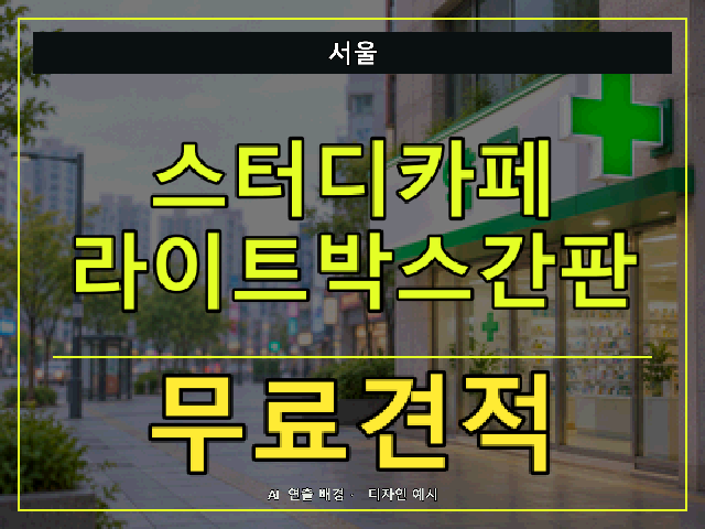 서울 스터디카페 라이트박스간판 무료견적 안내 썸네일 · AI 연출 배경