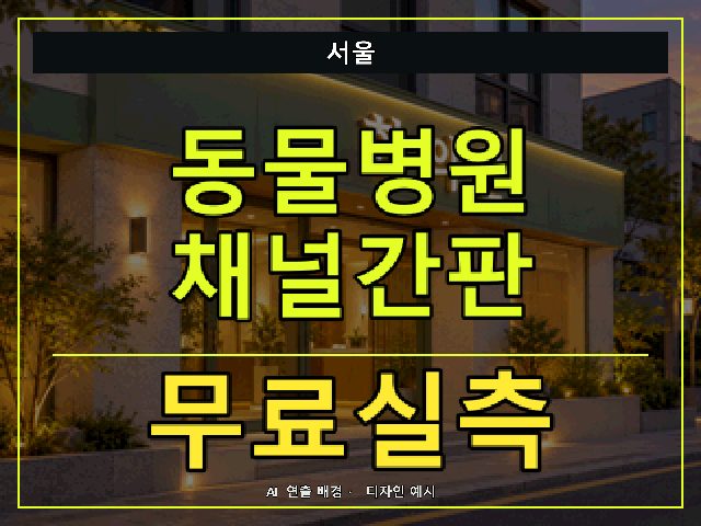 서울 동물병원 채널간판 무료실측 안내 썸네일 · AI 연출 배경
