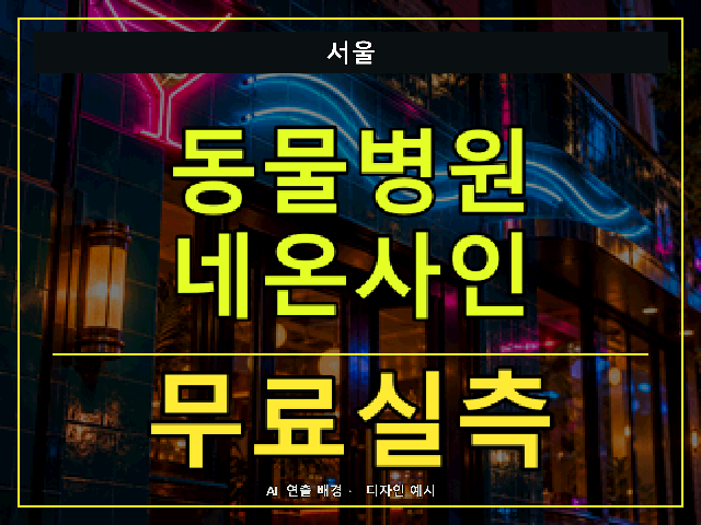 서울 동물병원 네온사인 무료실측 안내 썸네일 · AI 연출 배경