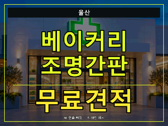 울산 베이커리 조명간판 무료견적 안내 썸네일 · AI 연출 배경