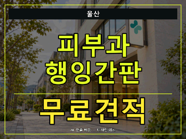 울산 피부과 행잉간판 무료견적 안내 썸네일 · AI 연출 배경