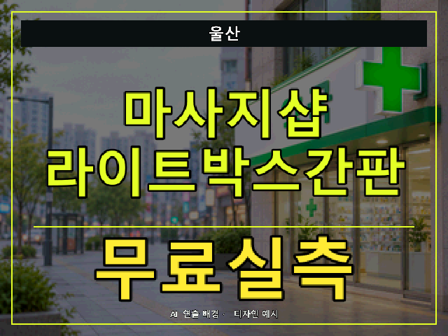 울산 마사지샵 라이트박스간판 무료실측 안내 썸네일 · AI 연출 배경