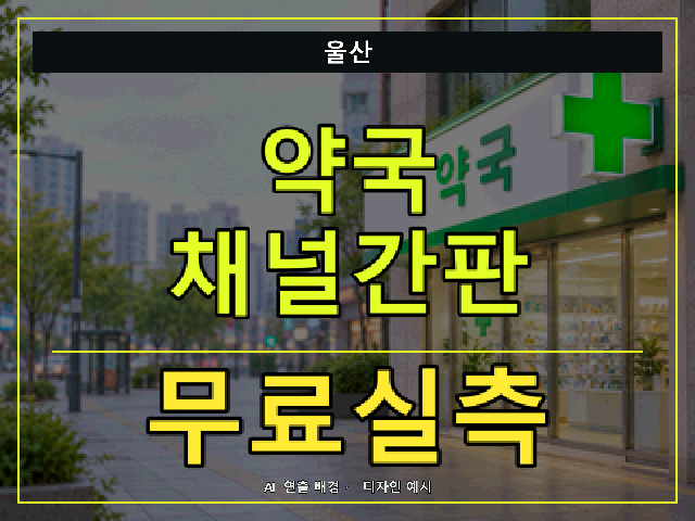 울산 약국 채널간판 무료실측 안내 썸네일 · AI 연출 배경