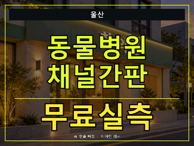 울산 동물병원 채널간판 무료실측 안내 썸네일 · AI 연출 배경